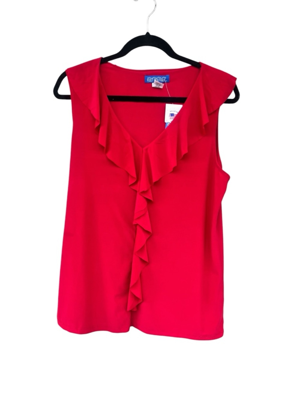 NWT Fleet Boutique Ruffle V-Neck Sleeveless Top in Red-Size XL